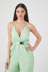 Belted Twill Halter Jumpsuit