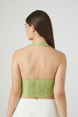 Button-Front Halter Crop Top
