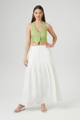 Button-Front Halter Crop Top
