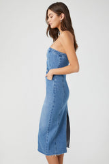 Button-Front Denim Tube Dress