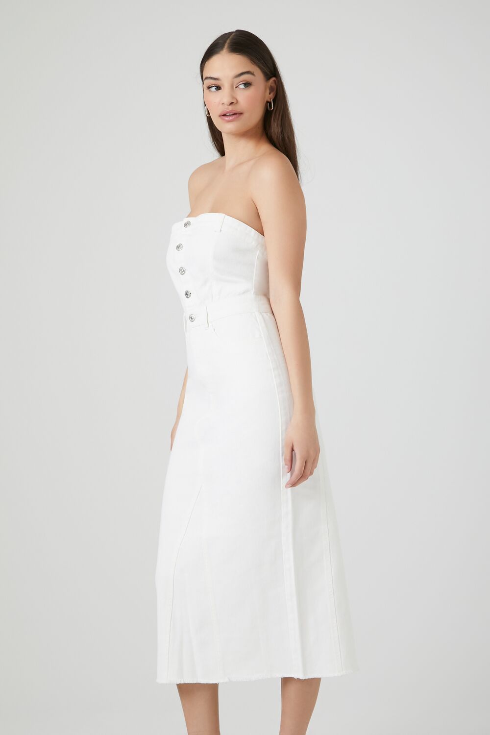 Button-Front Denim Tube Dress