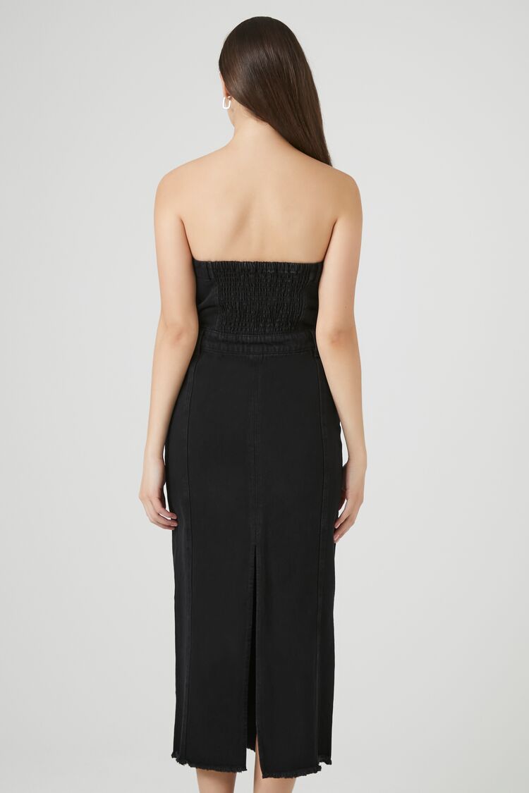 Button-Front Denim Tube Dress
