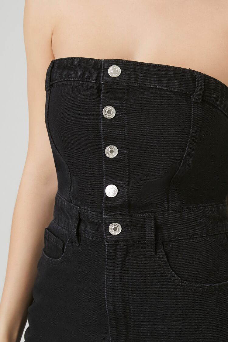 Button-Front Denim Tube Dress