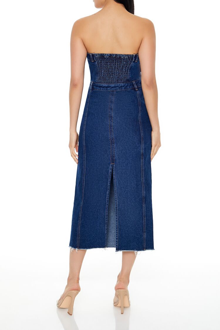Button-Front Denim Tube Dress