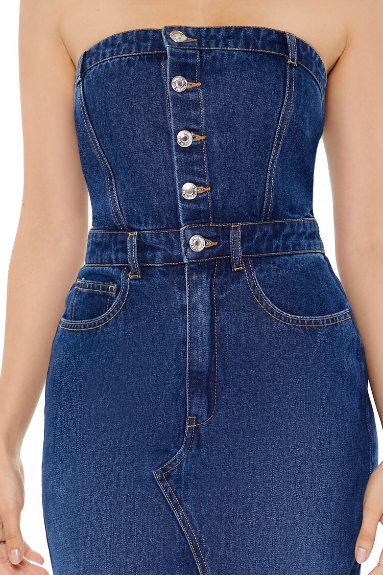 Button-Front Denim Tube Dress