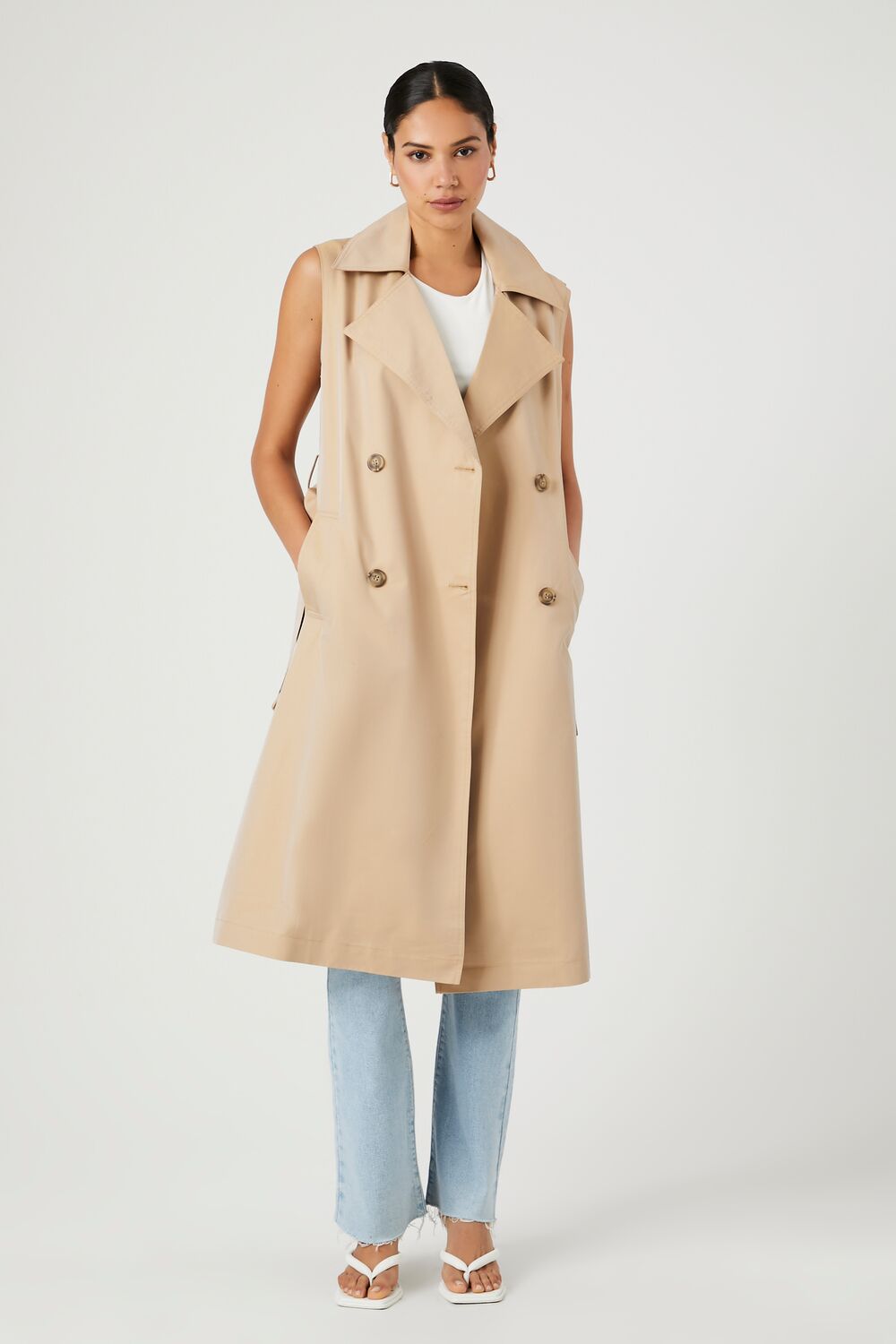 Belted Sleeveless Trench Coat