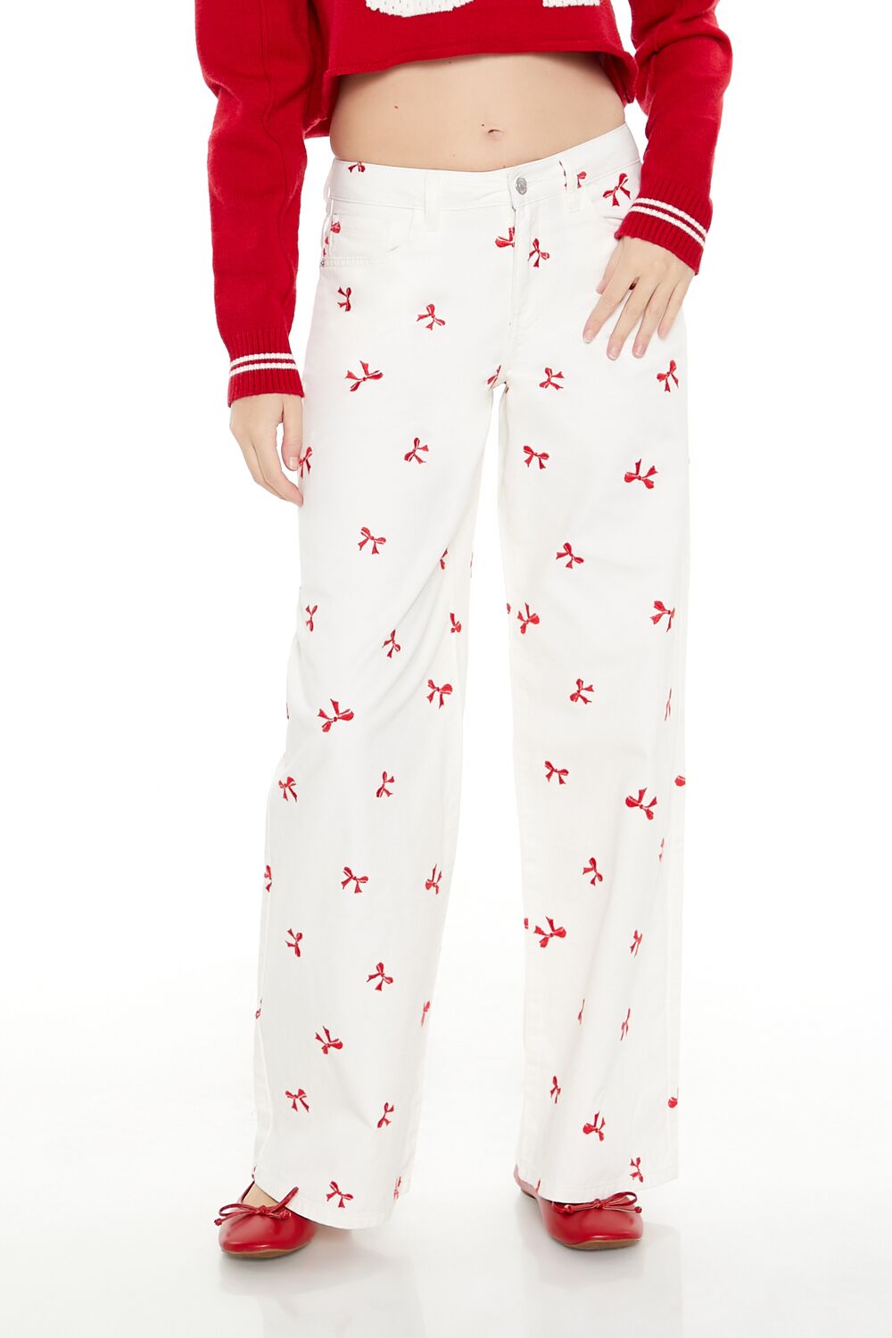 Bow Embroidered Baggy Pants
