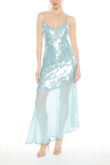 Asymmetrical Sequin Midi Dress