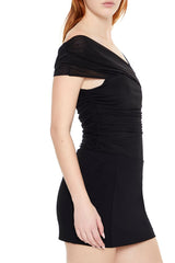 Asymmetrical Ruched Mesh Bodysuit