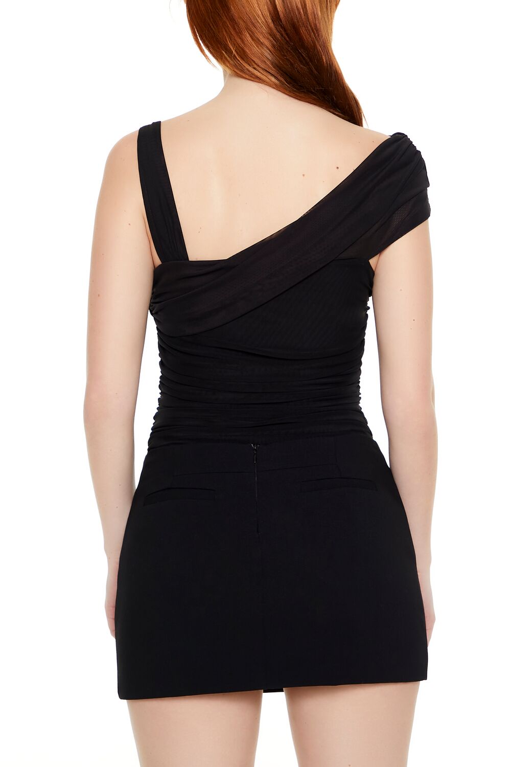 Asymmetrical Ruched Mesh Bodysuit