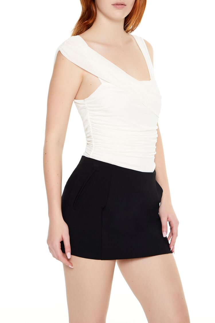 Asymmetrical Ruched Mesh Bodysuit