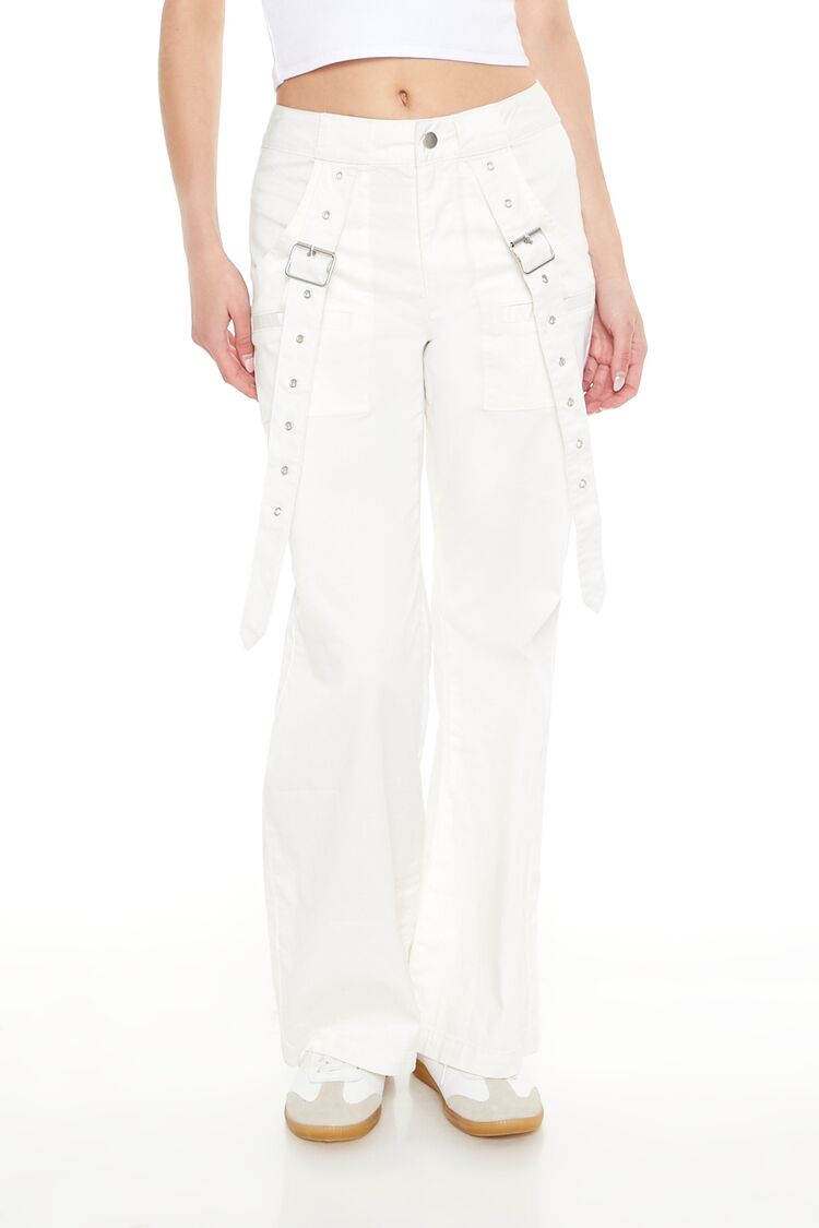 Buckled Twill Wide-Leg Pants