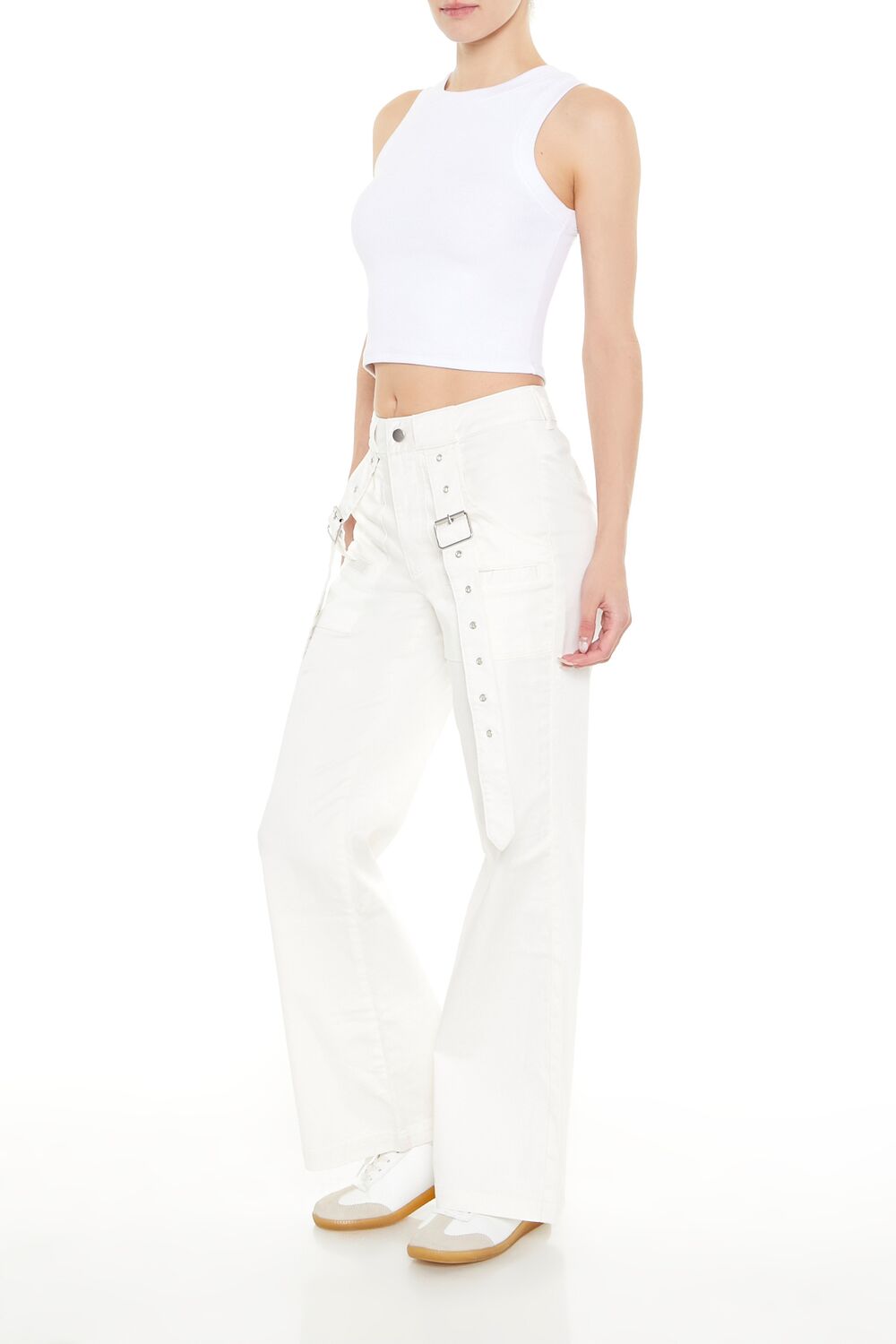 Buckled Twill Wide-Leg Pants