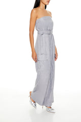 Belted Pinstriped Cargo Jumpsuit