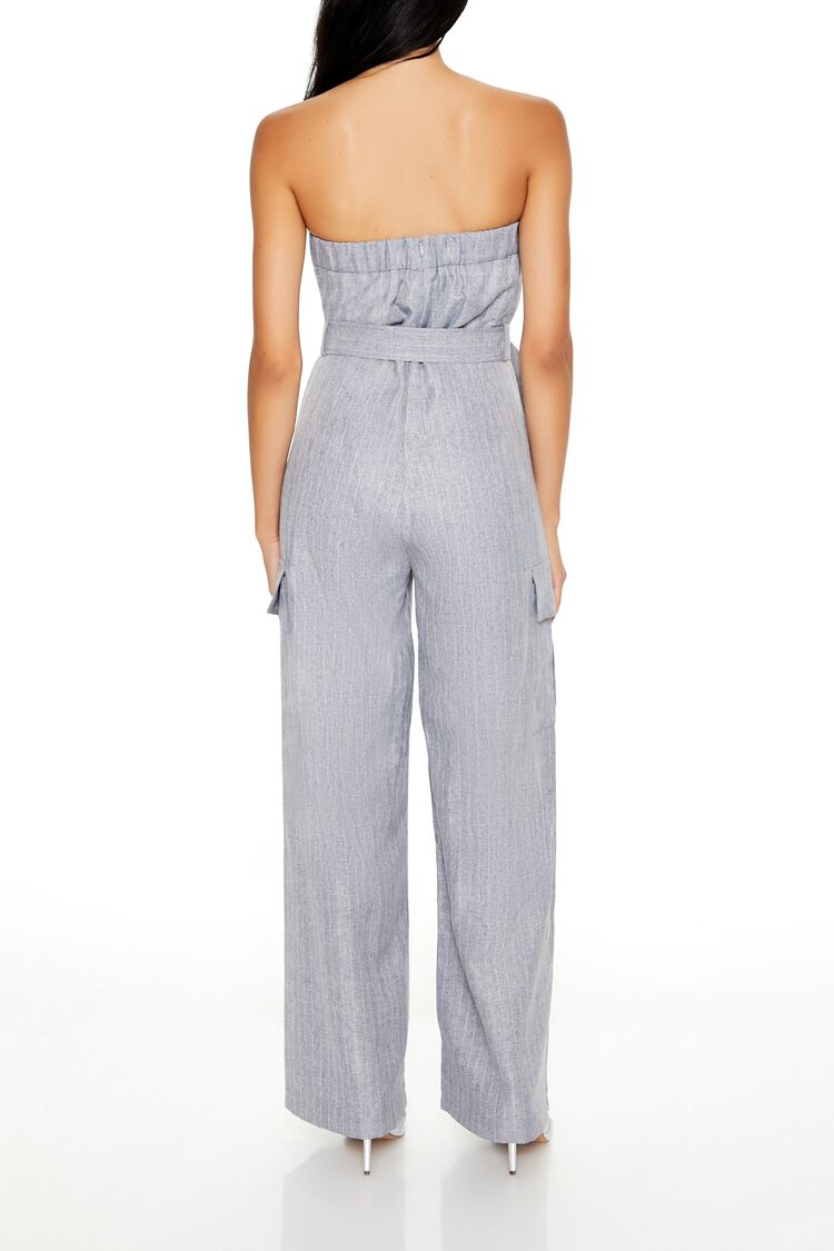Belted Pinstriped Cargo Jumpsuit
