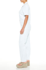 Button-Front Denim Jumpsuit