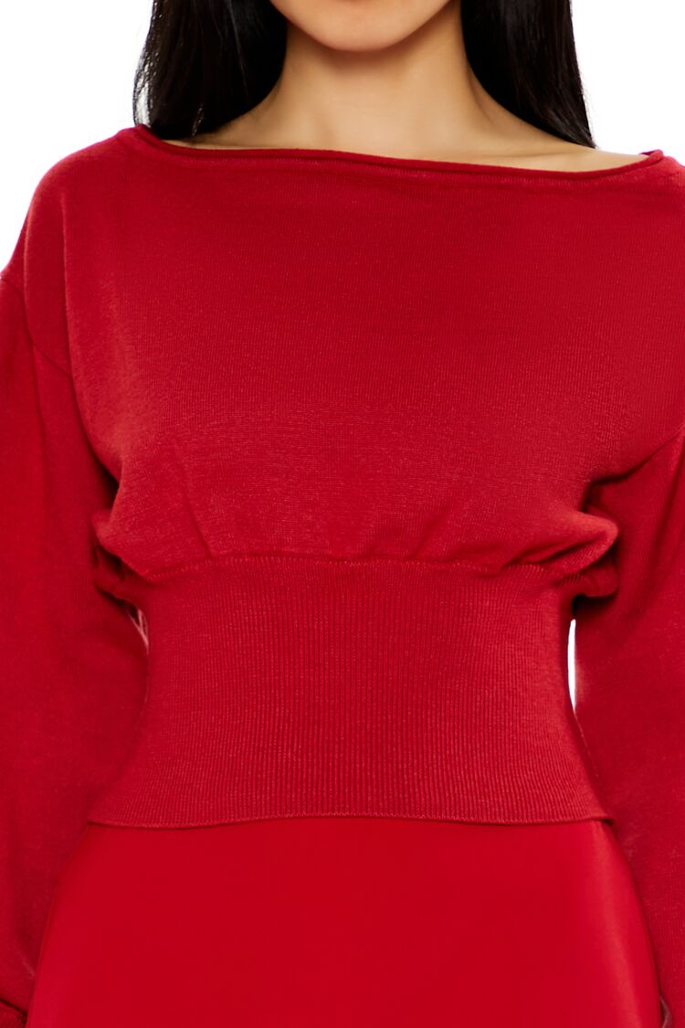 Balloon-Sleeve Cropped Sweater