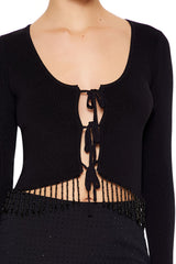 Beaded Fringe Cardigan Sweater