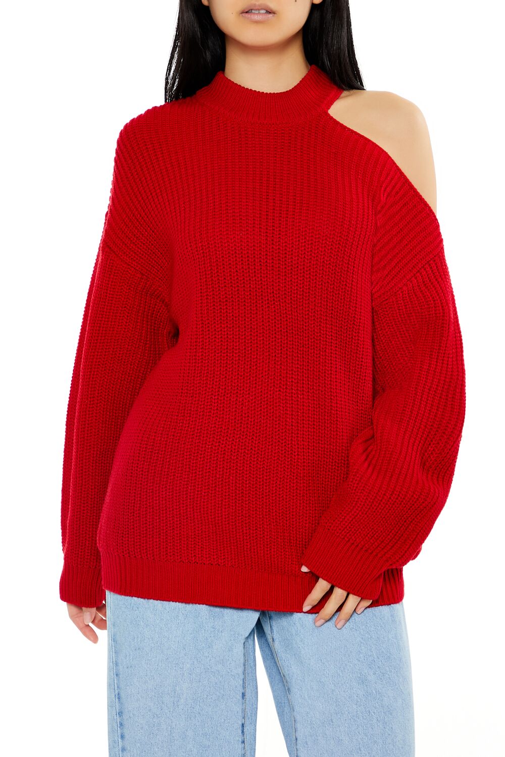 Asymmetrical Open-Shoulder Sweater