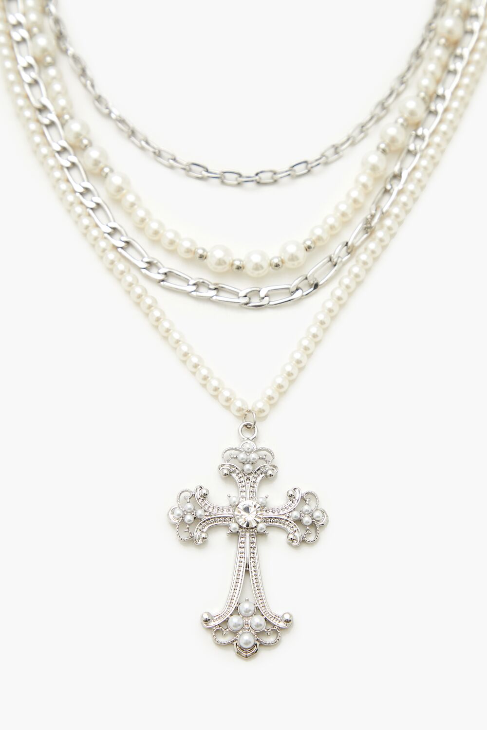 Beaded Layered Cross Necklace