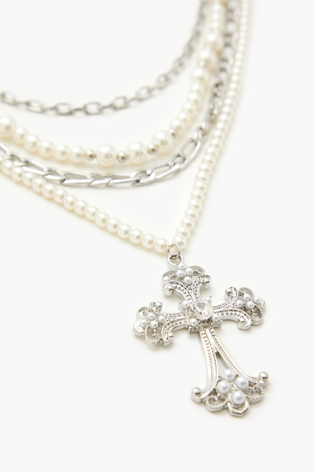 Beaded Layered Cross Necklace