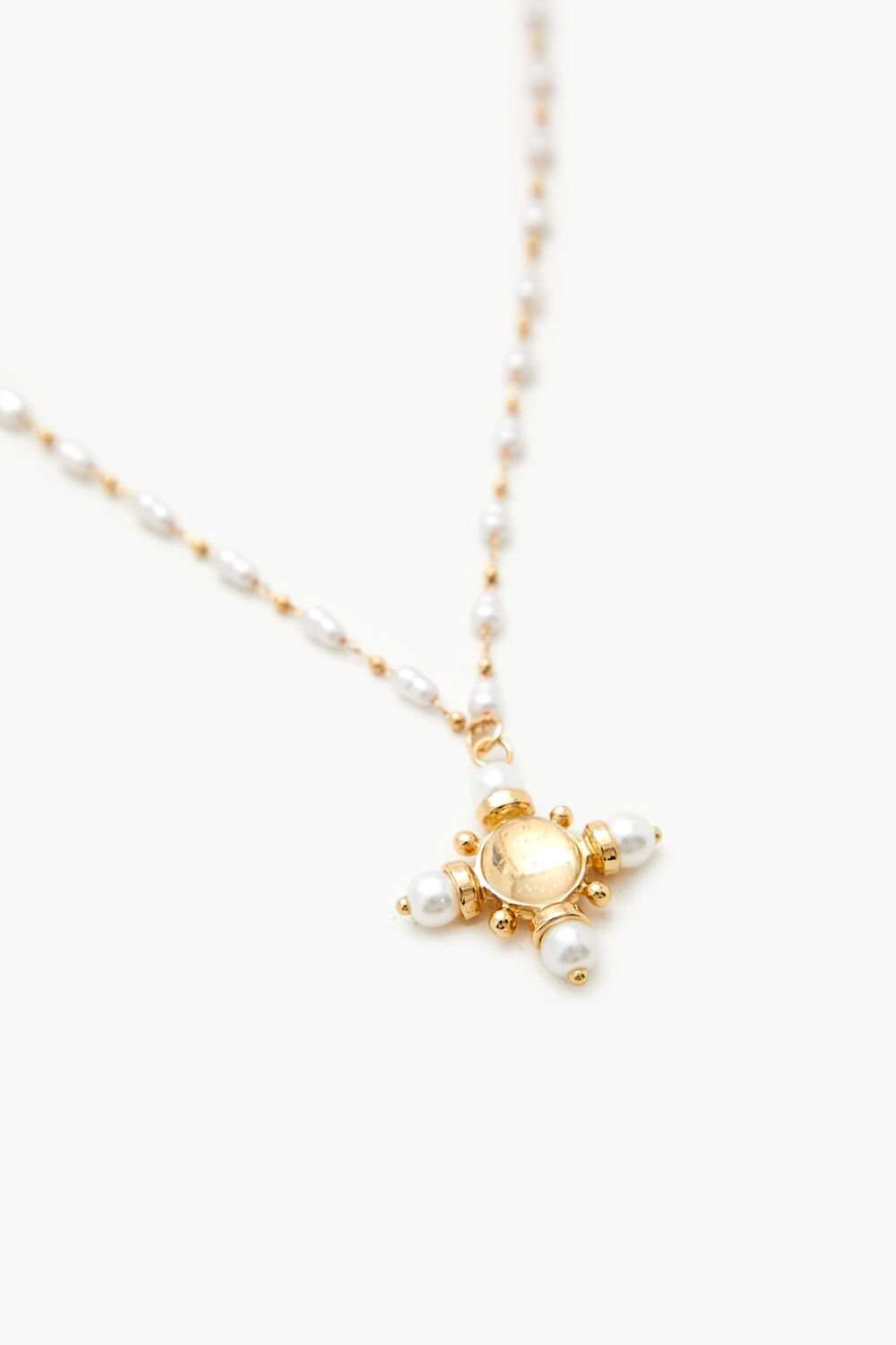 Beaded Faux Pearl Cross Necklace