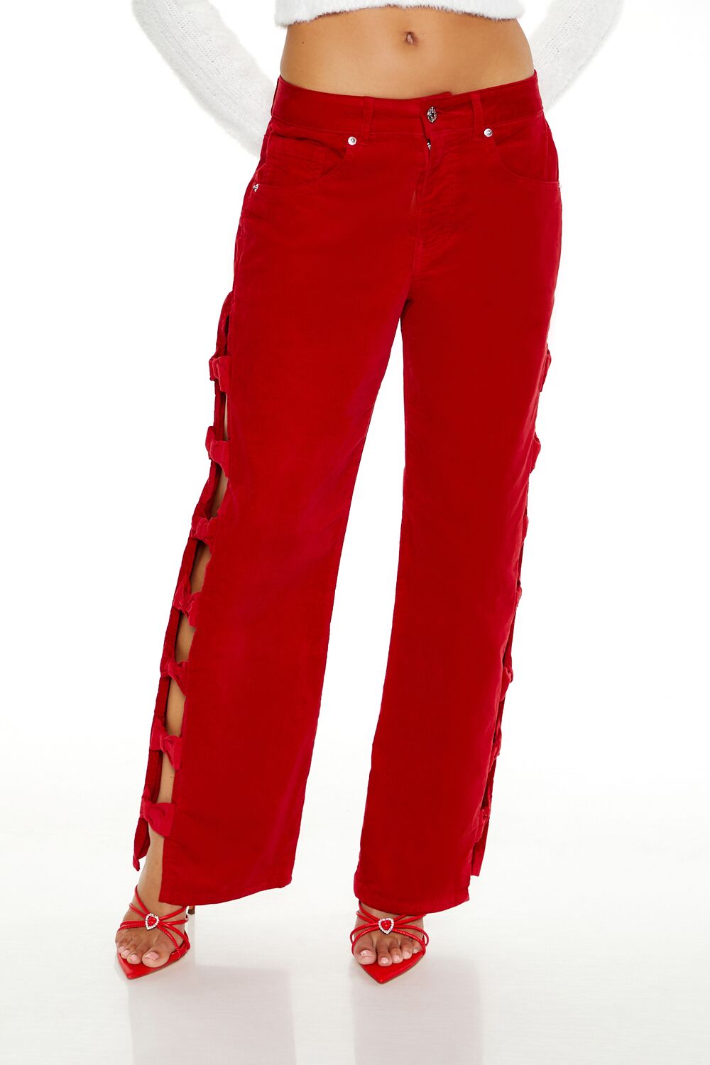 Bow Velvet Cutout Pants