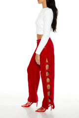 Bow Velvet Cutout Pants