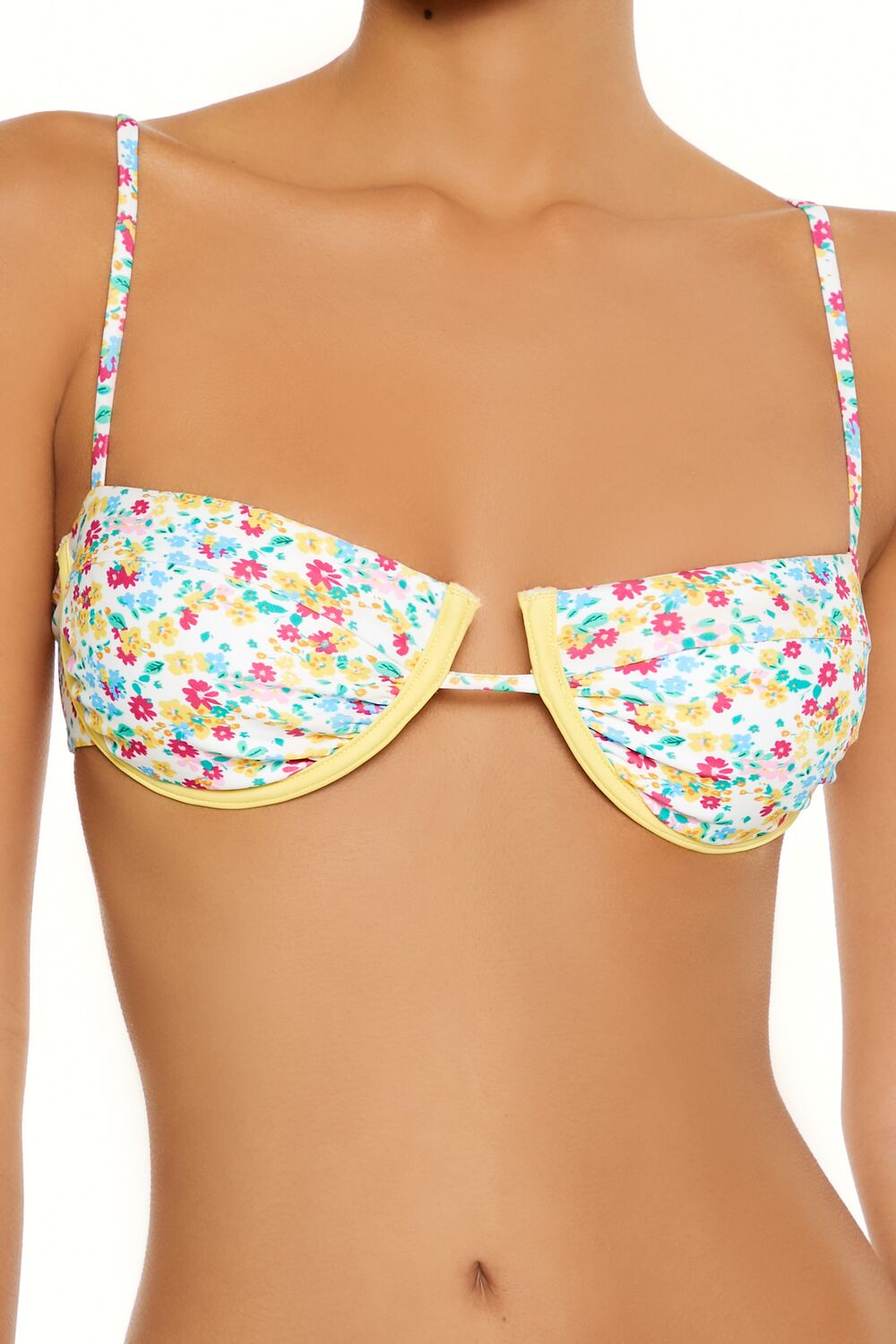 Bright Floral Contrast Underwire Bikini Top