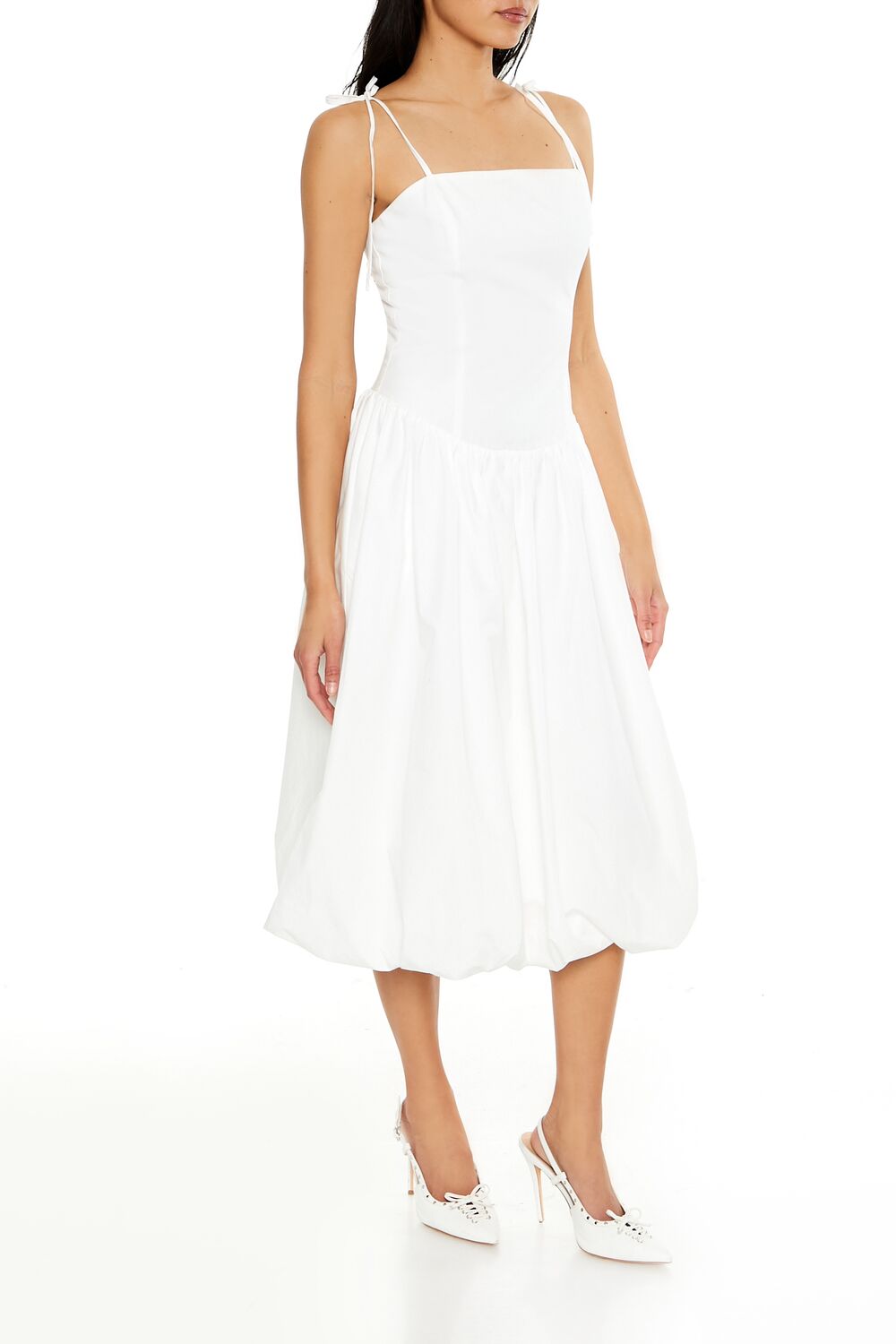 Bubble-Hem Tie-Strap Midi Dress