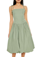 Bubble-Hem Tie-Strap Midi Dress