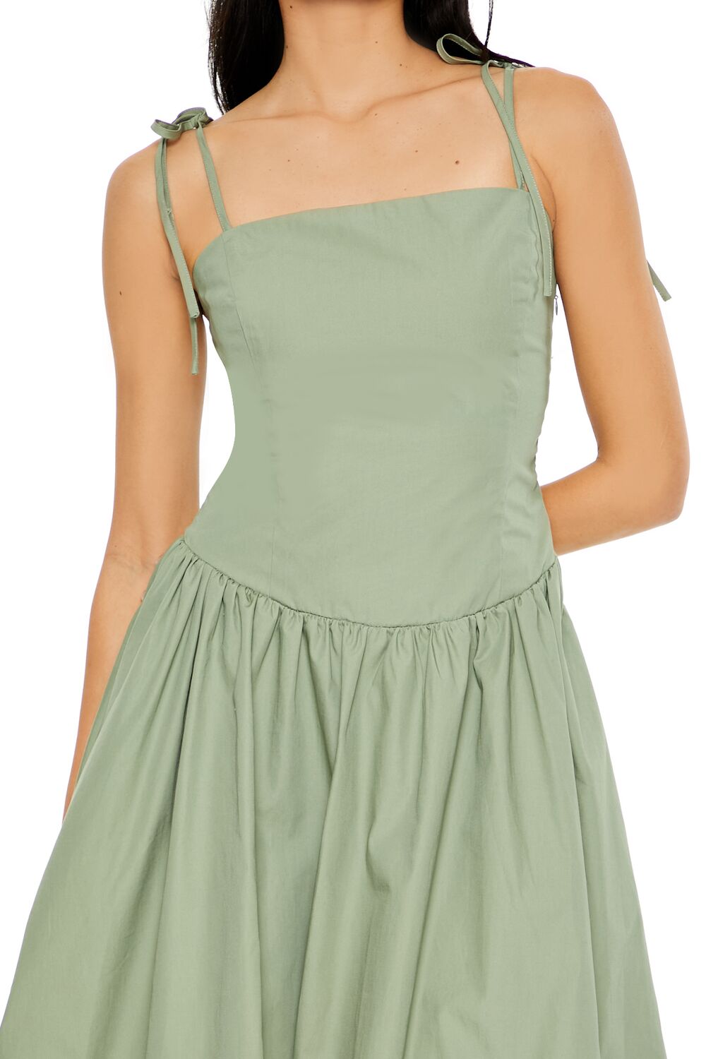 Bubble-Hem Tie-Strap Midi Dress