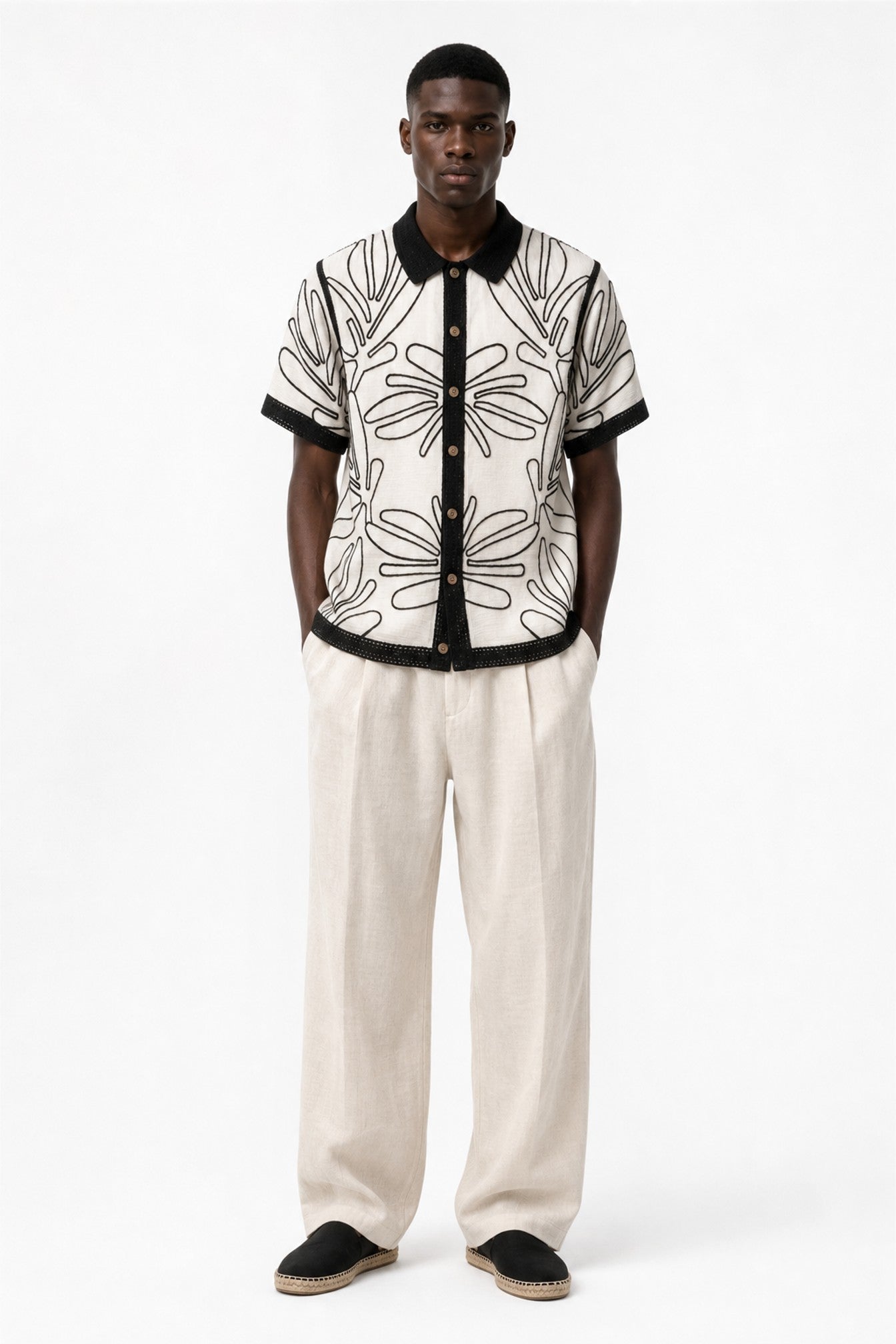 Abstract Leaf Crochet Button Down Shirt