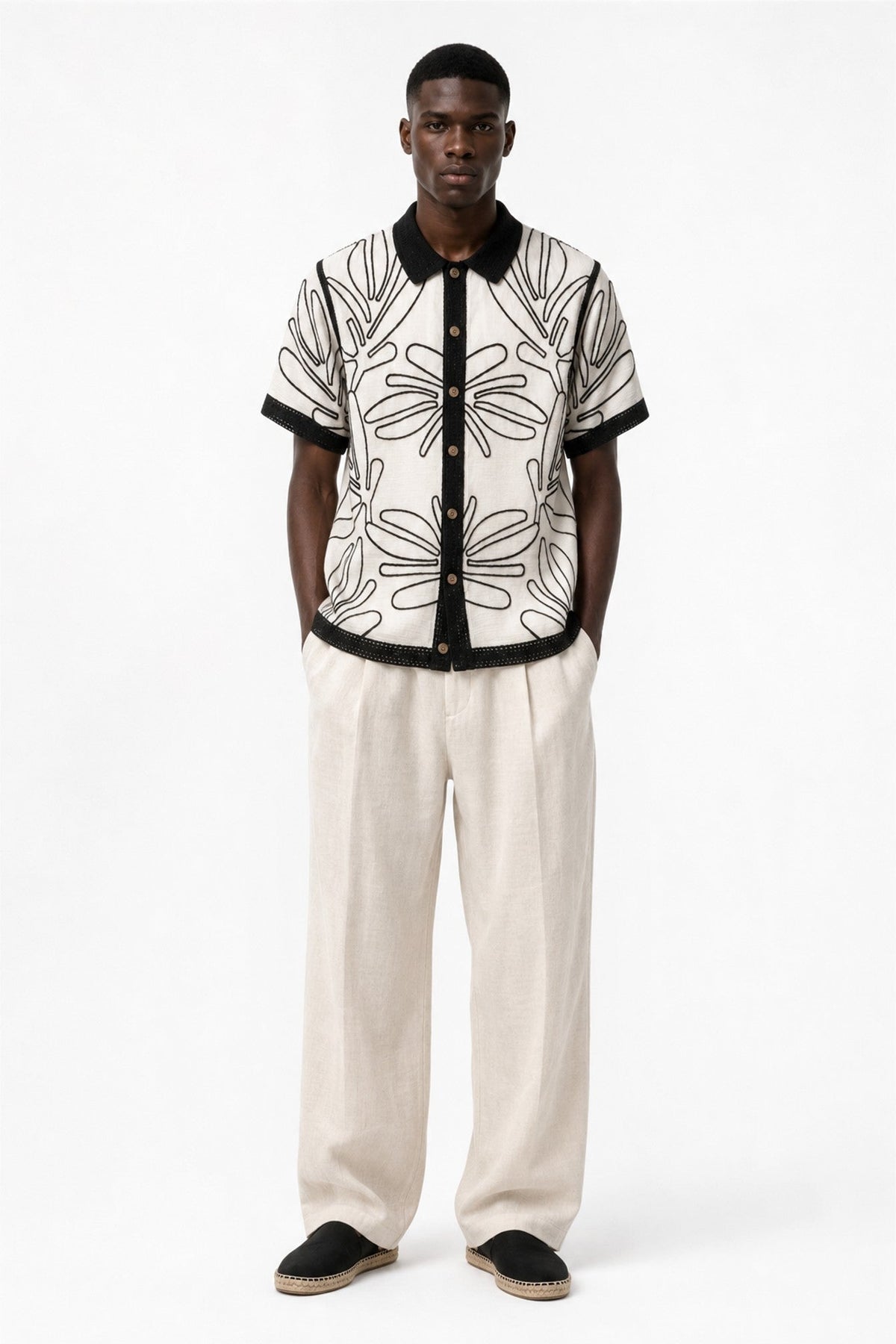 Abstract Leaf Crochet Button Down Shirt